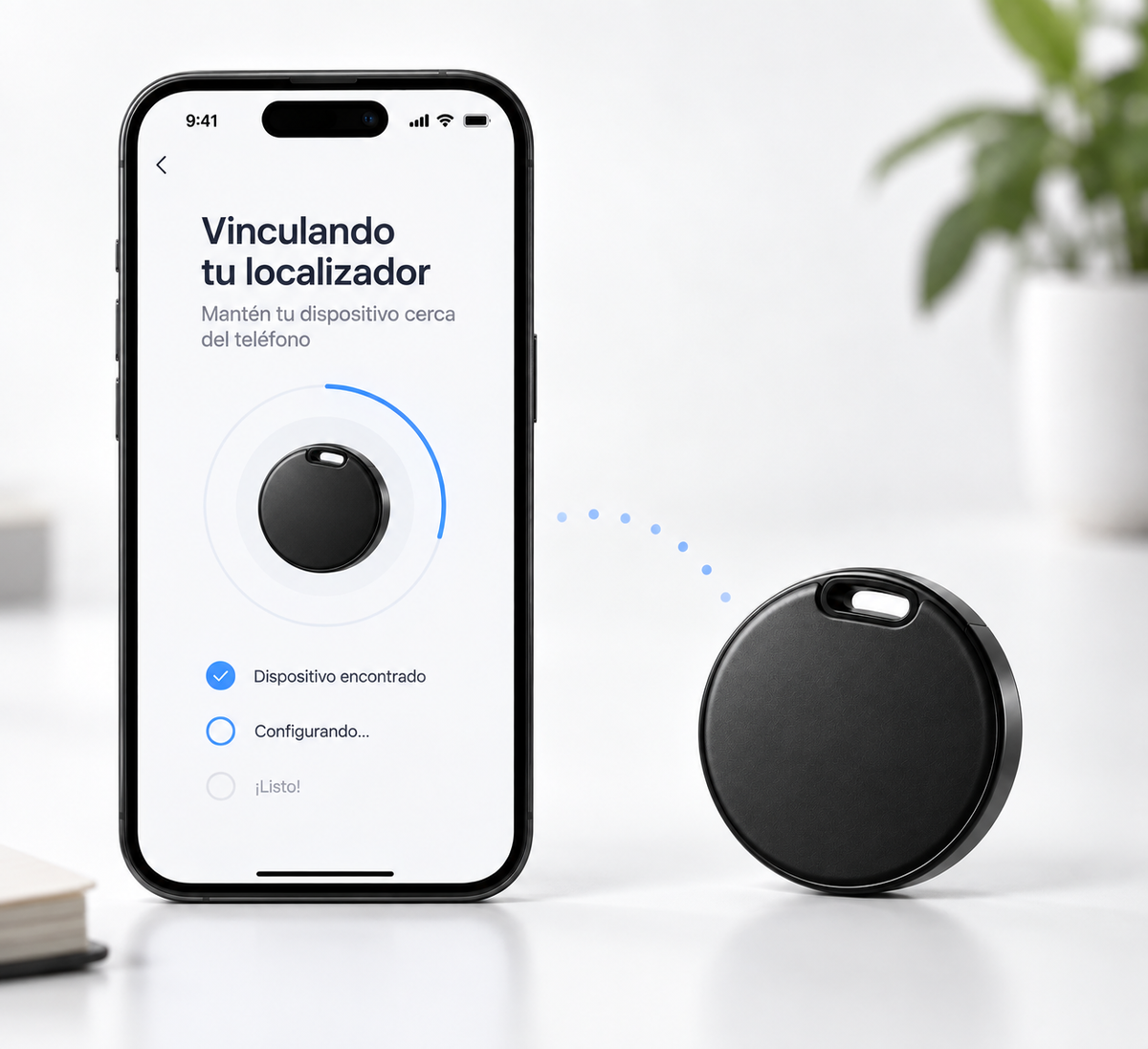 LocaTag™ negro en uso, conectándose al celular